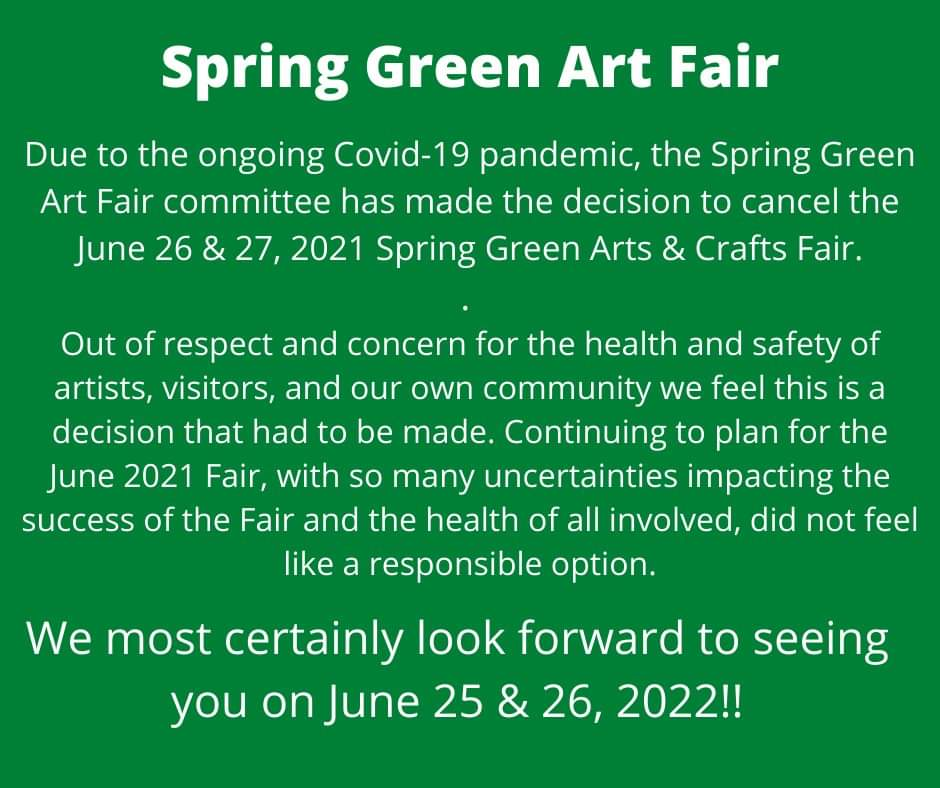 Covid19 Update Spring Green Art Fair